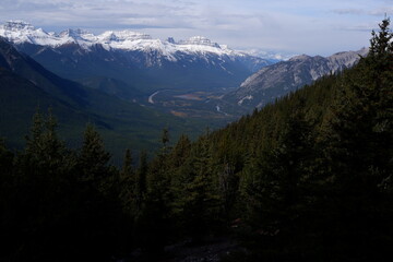 Photo of the Bow Valley, Bow River, Lake Minnewanka, Tunnel Mountain and Mount Rundle within Banff National Park in Alberta, Canada.
