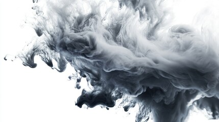 Abstract banner featuring a silver ink explosion and paint blending in water against a white backdrop