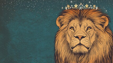 Leo lion under a crown of stars, radiant strength and pride