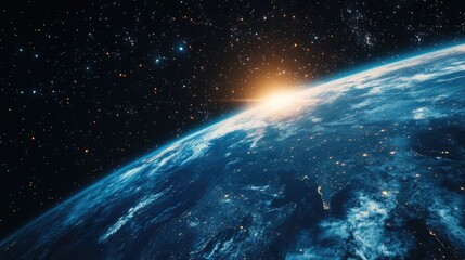 Fototapeta premium The Earth s surface as seen from deep space showcasing a dark cosmic backdrop A striking wallpaper featuring a satellite perspective