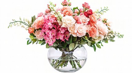 Obraz premium Beautiful Simple Flower Arrangement in a Glass Vase Isolated on White Background Perfect for Home or Office Decor