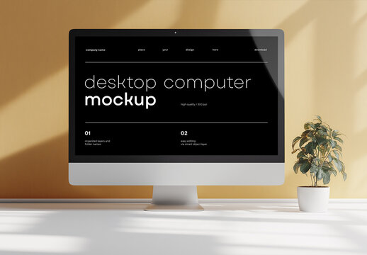 Realistic Desktop Computer Mockup &ndash; AI-Generated Design for Website, App, and Digital Product Branding with Customizable Display