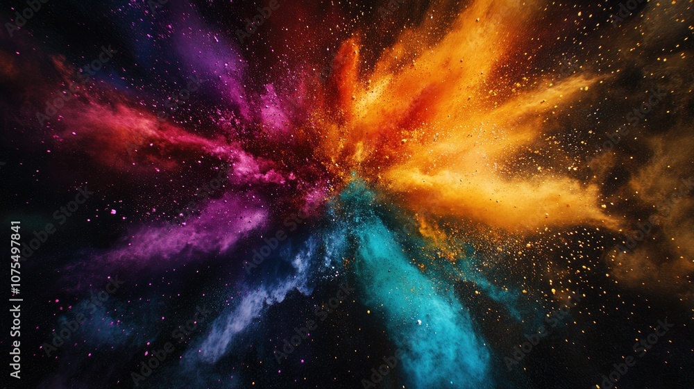 Poster vibrant abstract background featuring an explosion of colorful powder in a grunge style perfect for 