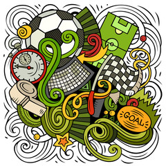Cartoon vector doodles Football illustration. Soccer funny picture