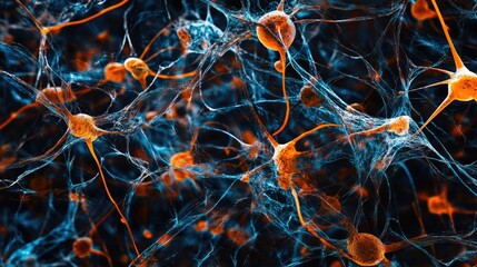 Neuron cells forming a complex neural network Brain neurons interconnected