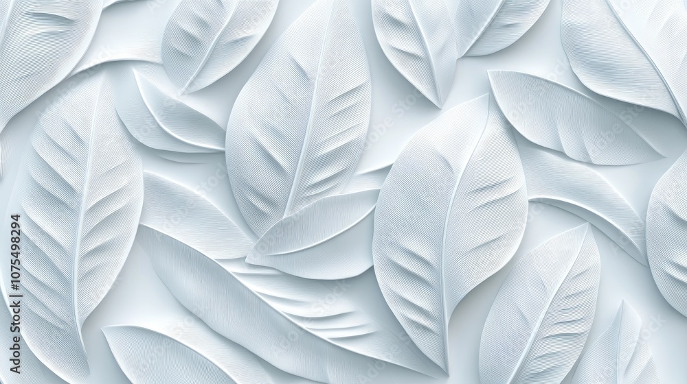 Poster geometric white leaf patterned 3d tile texture for background banner in panoramic view