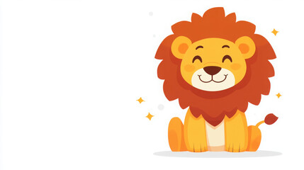 Simple blue line illustration on white background, a super cute anthropomorphic lion figure, open mouth laughing expression.