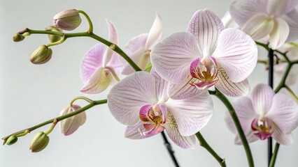 Obraz premium Delicate orchid blooms with intricate details, stamen, white orchids