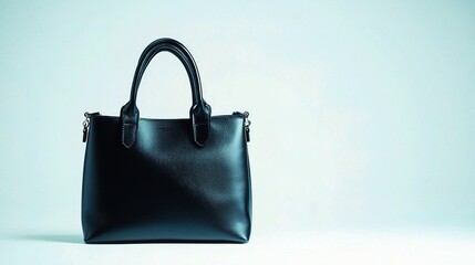 Naklejka premium Elegant Black Leather Handbag Isolated on a White Background Perfect for Fashion and Accessory Promotions in Stock Photography