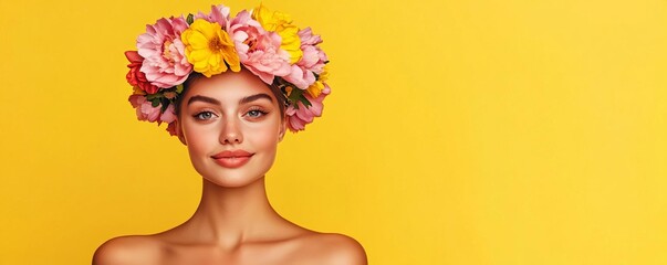 Virgo with flower crown, earthy and graceful, symbol of harvest