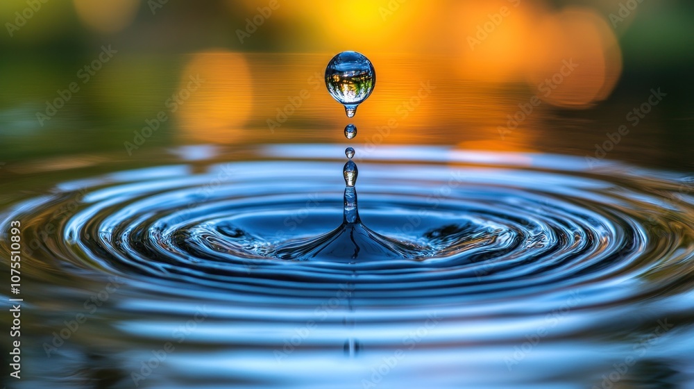 Poster a single water drop falls into a pool of water, creating concentric ripples.
