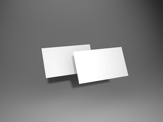 Two business cards floating on white background Mockup. Blank american size calling card. 3D rendering