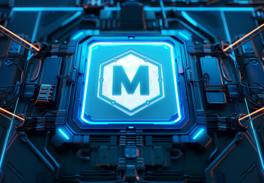 Digital Neon Logo Mockup on FuturisticTech Panel. Generative Ai