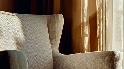 Cozy armchair by the window with soft sunlight