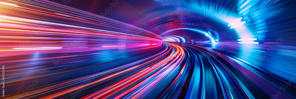 Poster vivid light trails create abstract tunnel effect. visualization of speed and dynamic motion in futur