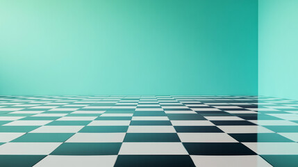 Checkerboard Floor with Mint Green Wall   Minimalist Interior Design Background
