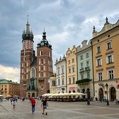 Obraz premium Old Town Square Krakow, Poland old town hall