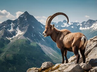 Alpine Ibex on Mountaintop with Majestic Views
