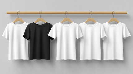 Blank T Shirt Mockup   White and Black Tees on Hanger