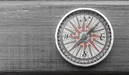 Classic navigation compass on natural background