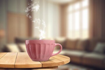 Person relaxing concept, cup of tea or coffee on table