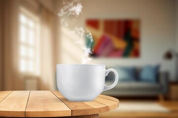 Person relaxing concept, cup of tea or coffee on table