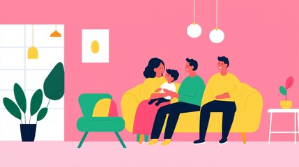 Family enjoys quality time together in a colorful living room setting