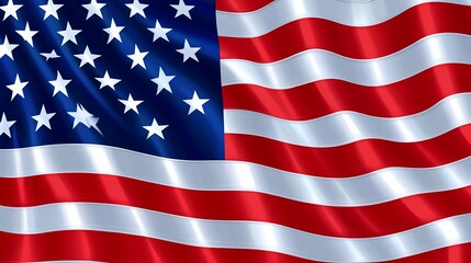 Obraz premium Waving American flag with red and white stripes and blue field of stars.