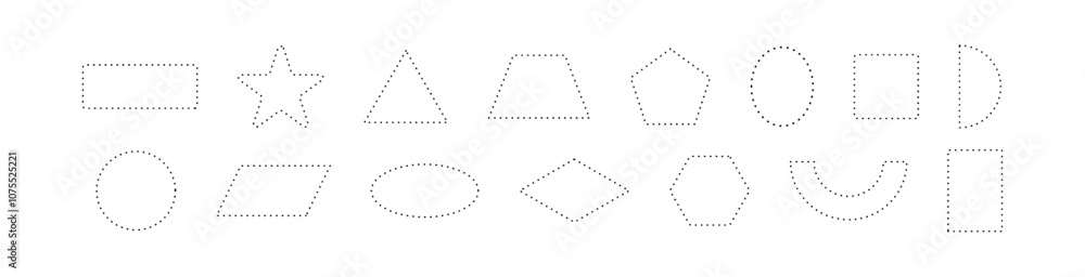 Poster ornamental dashed line border in geometric frame. outline elements for coupon cut out with circular 