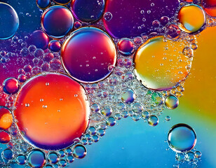 iridescent rainbow bubbles art colored background, water liquids soaps
