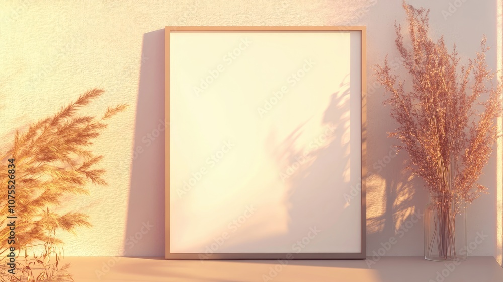 Poster blank frame mockup displayed on a wall in a contemporary setting empty canvas design photo frame moc