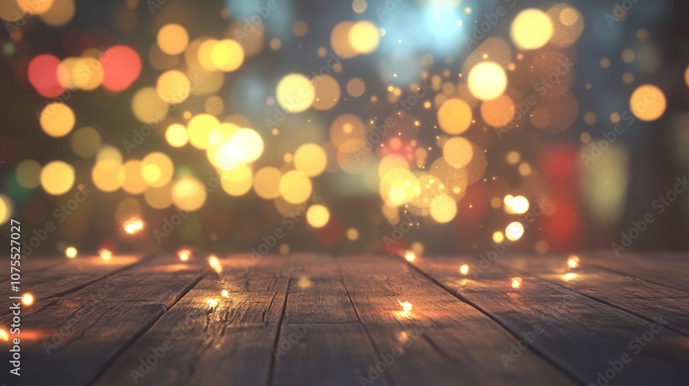 Aufkleber vintage glow with an abstract bokeh backdrop on a rustic wooden surface blurred lights create a fest