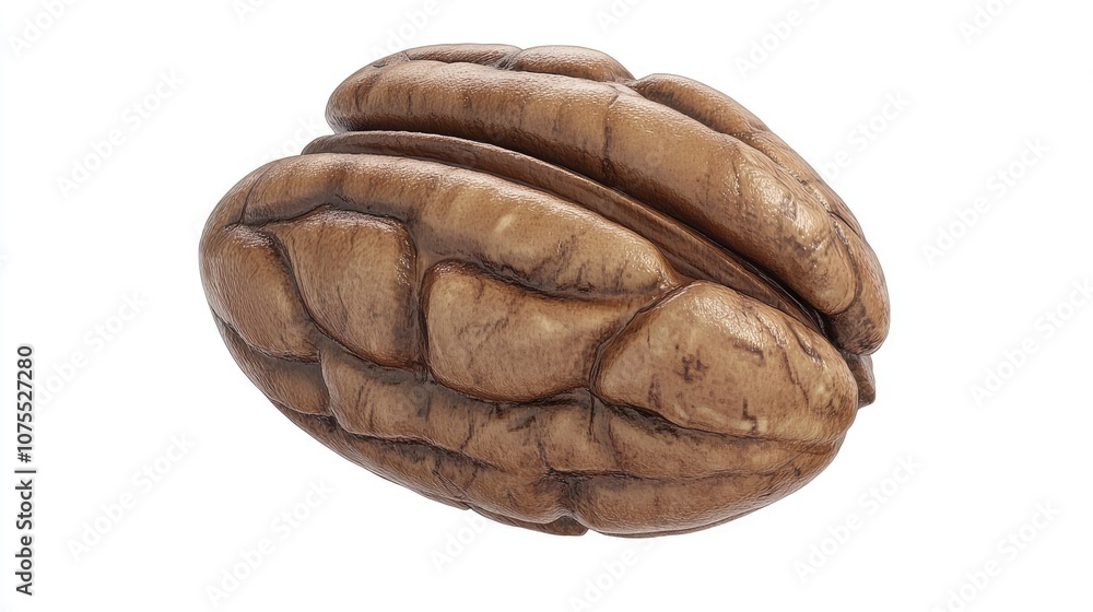 Poster whole pecan nut in shell isolated on a white background featuring a detailed close up macro view