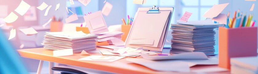 Fototapeta premium Organize your workspace tips for managing paper clutter effectively