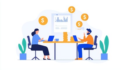 Business professionals collaborate to analyze financial data and increase revenue growth