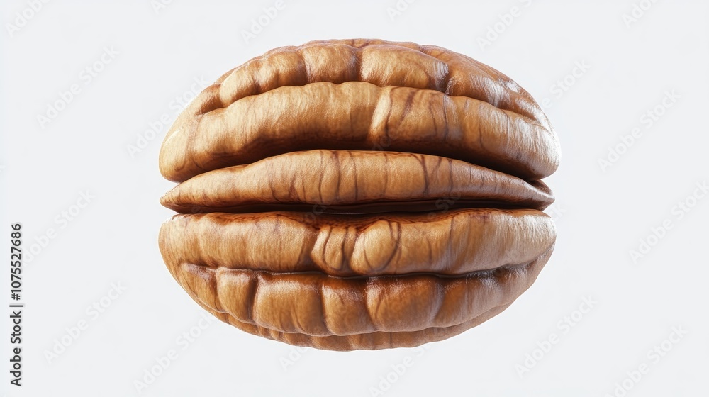 Poster whole pecan nut in shell isolated on a white background featuring a detailed close up macro view