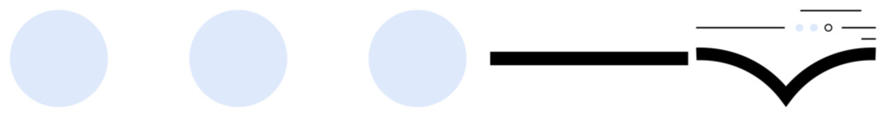 Three light blue circles arranged horizontally followed by a black arrow pointing to the right. Ideal for stages, progress, timelines, steps, workflow, guidance, direction. Line metaphor