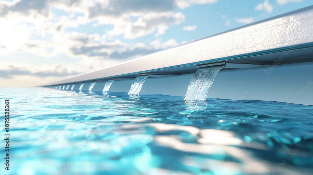 Poster close up of a swimming pool gutter with a low angle view of the water surface