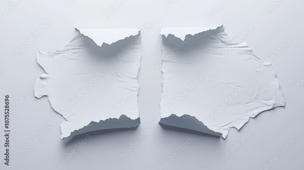 Aufkleber torn sheet of paper split in two on a white background