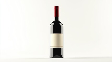 Fototapeta premium Realistic illustration of a wine bottle featuring a vineyard label presented against a clean white background in a flat design style