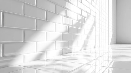 White subway tiles in a bright light creating a textured wall backdrop suitable for panoramic display