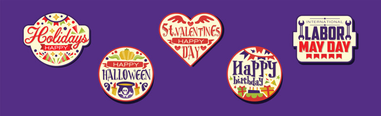 Holiday Sticker and Label with Inscription Vector Set