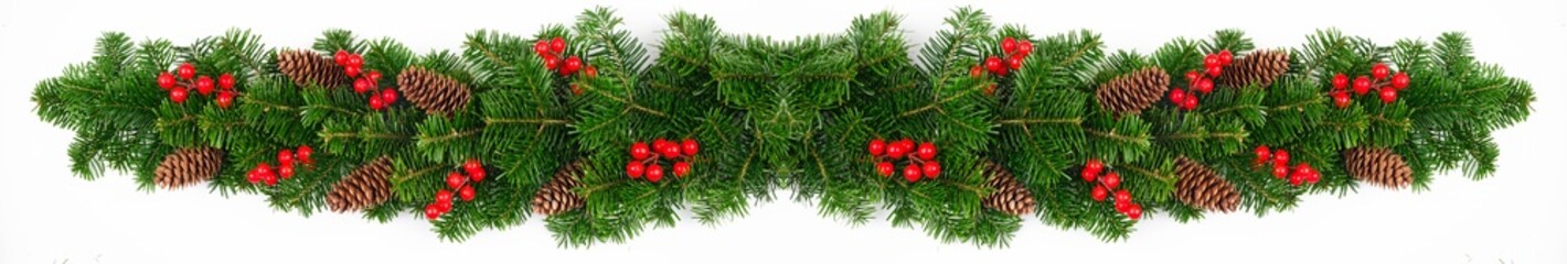 christmas pine banner  in row on white