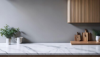  White marble kitchen countertop features a pale gray background and wooden panels for a mod_1(1931)