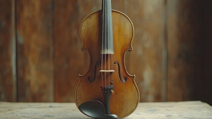 Antique Violin on Wooden Table.