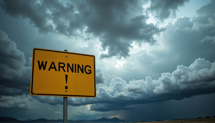 Warning sign against dramatic storm clouds
