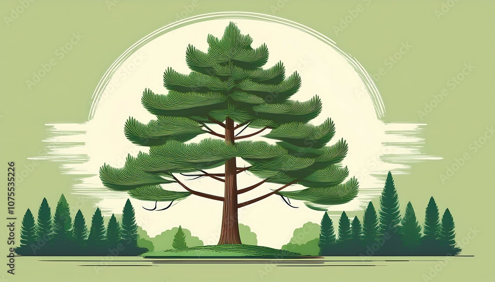 Poster  Vector illustration of a pine tree side view in minimal style, set of graphic elements for _1(1803)