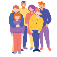 Family, Diverse families celebrate. Happy people have fun together. Positive parents, couple with funny kids, Modern Design Illustration, trends illustration