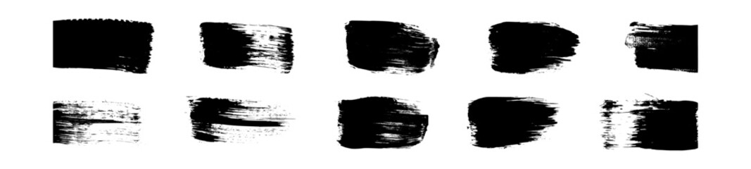 Ink splatter with brush strokes and paint scribbles. Dynamic splash shapes and line textures. Flat vector illustration isolated on white background.