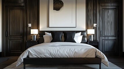 Beautiful Colored Mockup Bedroom Interior Blank Poster Decoration Art Background Image, generative AI